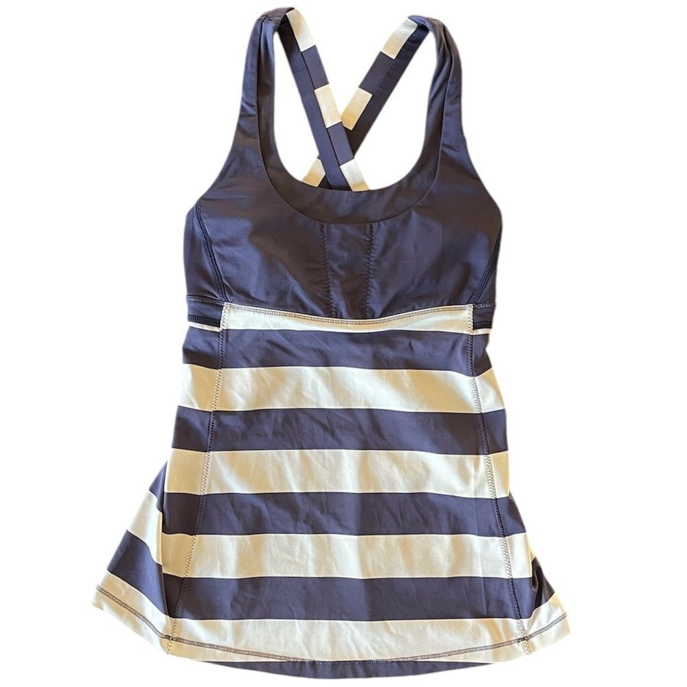 Lululemon Stuff your Bra Striped Navy White Padded Tank Top Crisscross Back 6